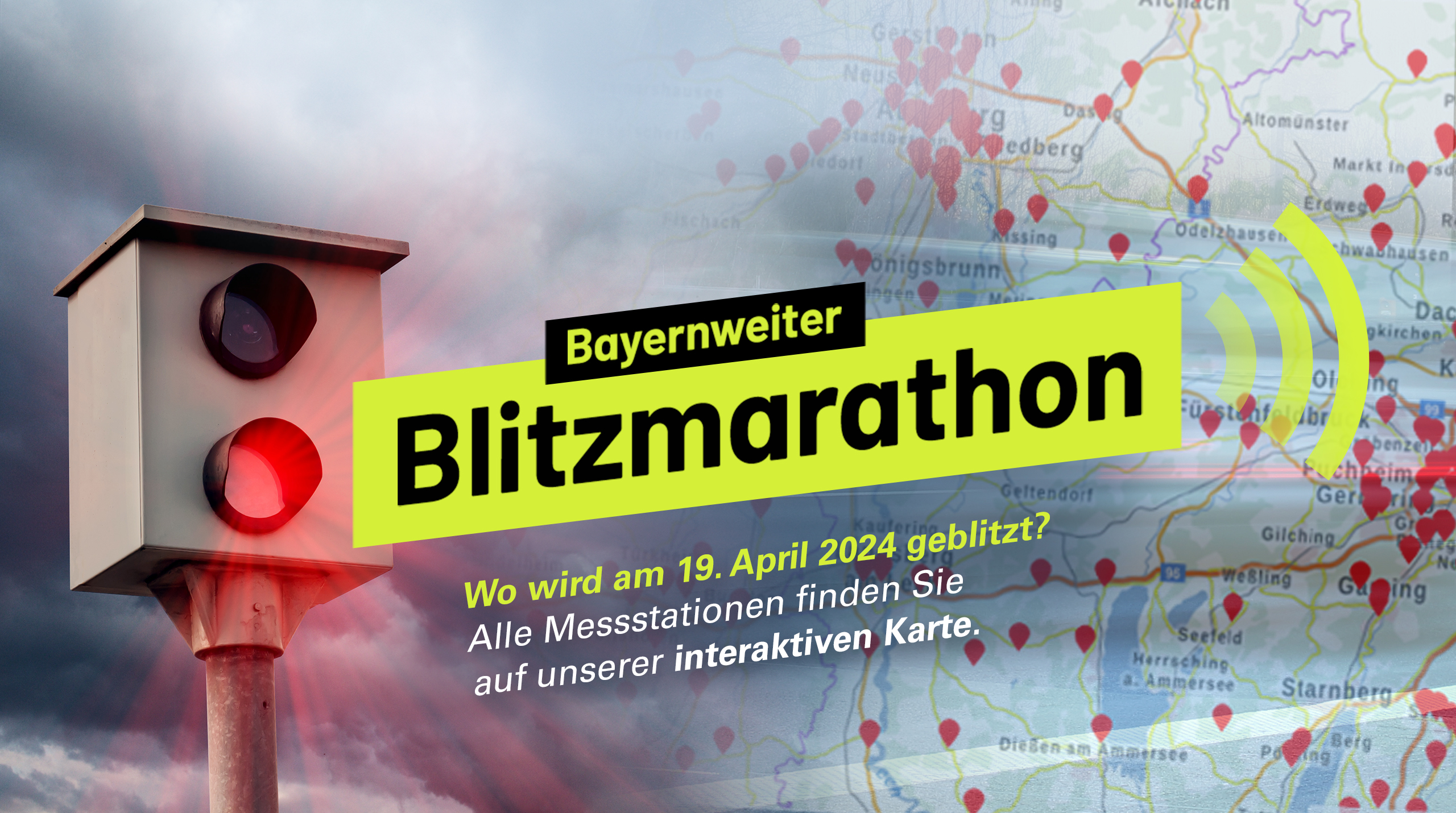 Grafik: Bayernweiter Blitzmarathon: Wo wird am 19. April 2024 geblitzt? Alle Messstationen finden Sie auf unserer interaktiven Karte.