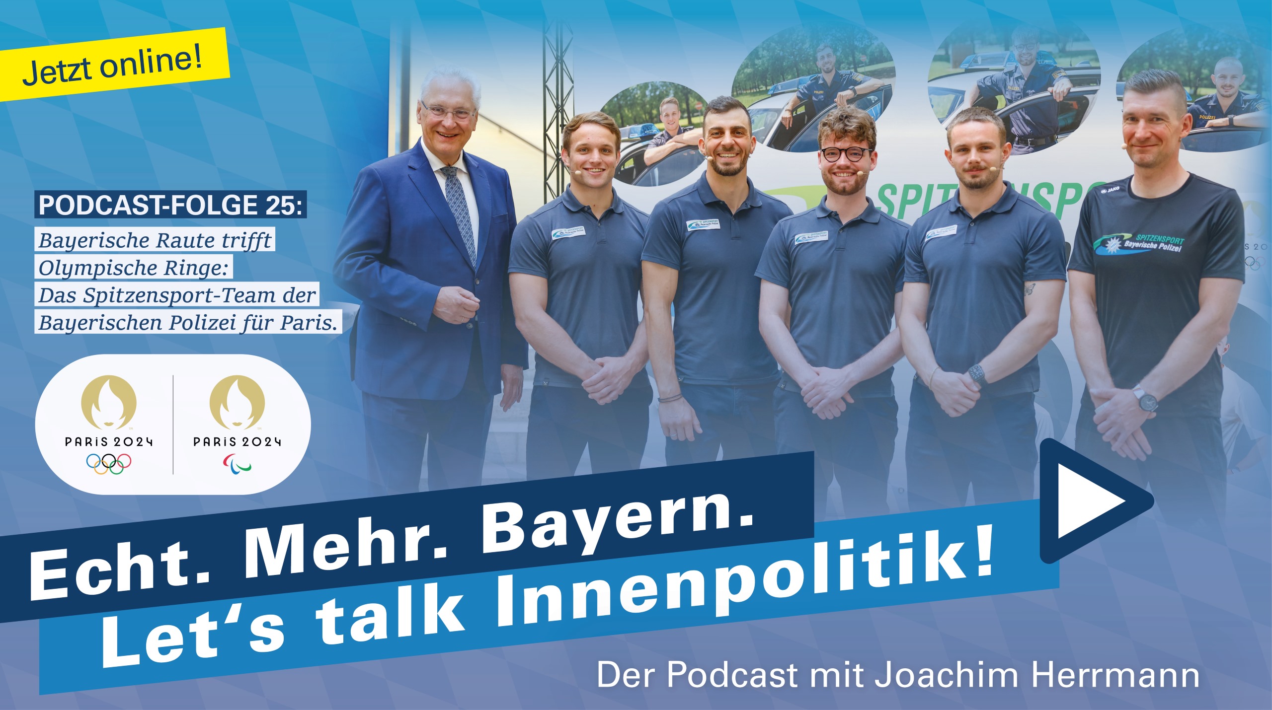 Grafik: Podcast-Folge 25: Bayerische Raute trifft Olympische Ringe: Das Spitzensport-Team der Bayerischen Polizei für Paris.